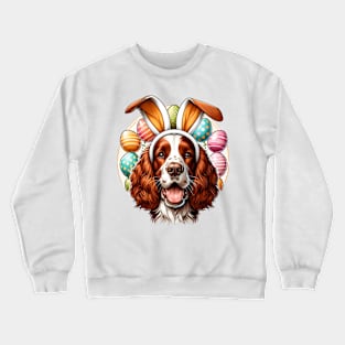 Welsh Springer Spaniel Embraces Easter with Bunny Ears Crewneck Sweatshirt